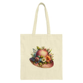 Floral Hat Tote Bag, Botanical Design, Cute Tote, Spring Fashion, Gift for Her, Everyday Bag, Shopping Bag, Book Bag, Trendy Bag - Tawshia